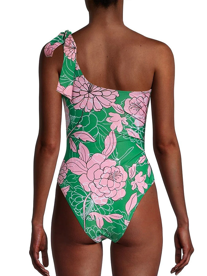 Fashion Colorblock Floral Print Beach Swimsuit One Piece Swimsuit and 
