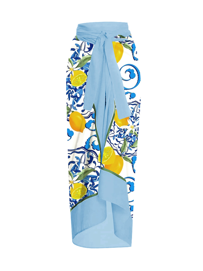 Lemon Fruit Mediterranean Print One Piece And Cover Up