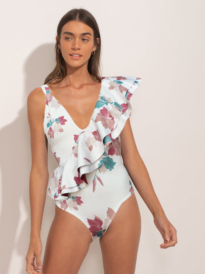 Printed Ruffle One Piece Swimsuit