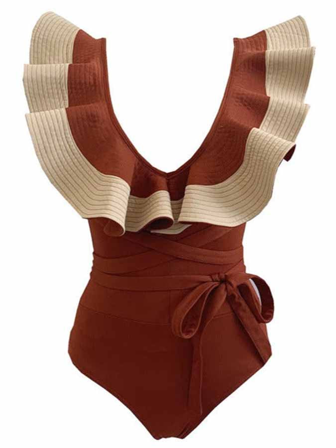 Ruffle Classy Retro Sexy One Piece Swimsuit
