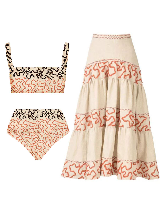 Irregular Print Bikini and Skirt