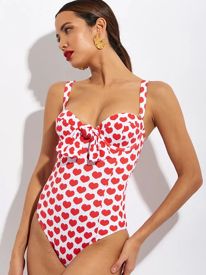 Sling Lace Up Printed One Piece Swimsuit And Beach Skirt