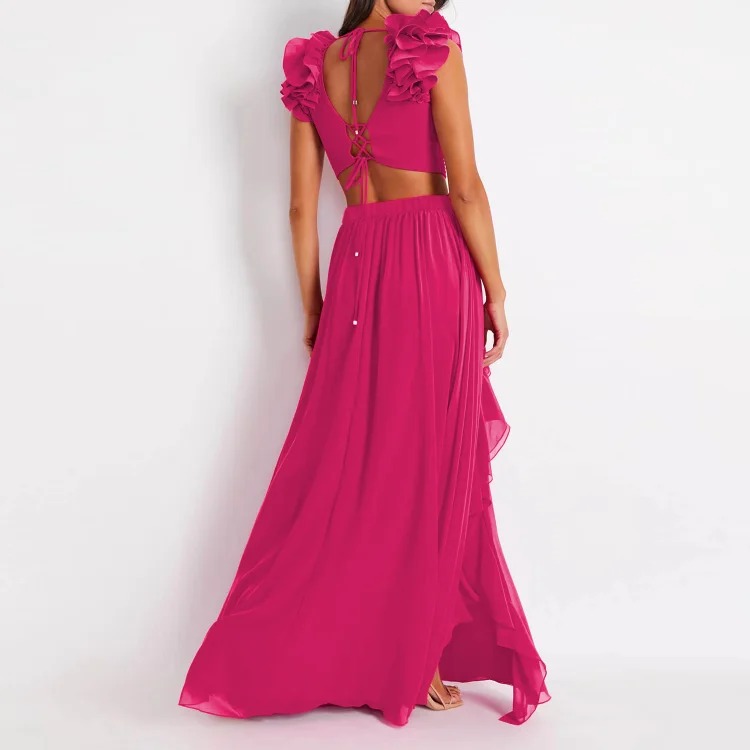 Deep V Red Cutout One Piece Swimsuit and Skirt