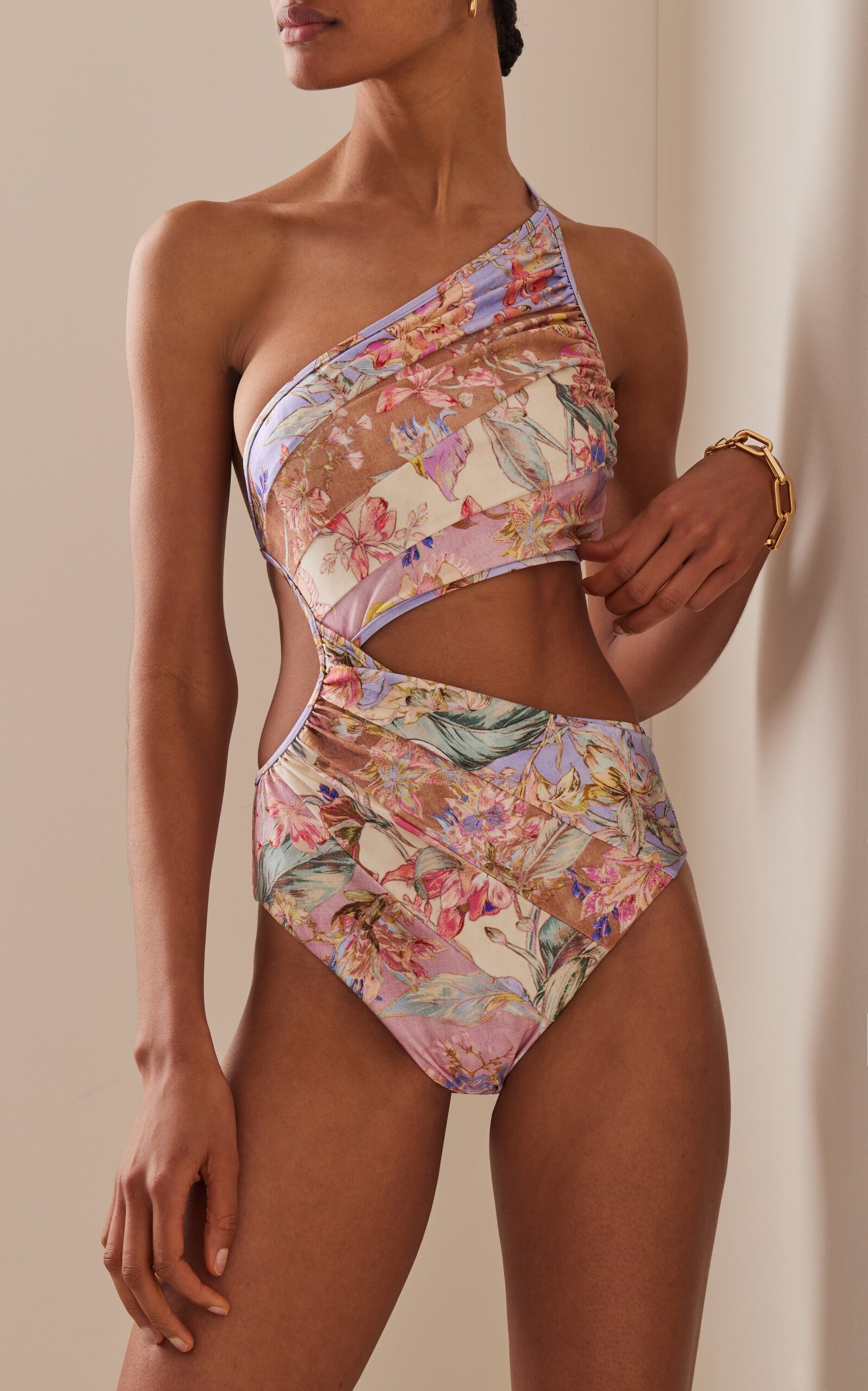 Spliced Cutout One-Piece Swimsuit