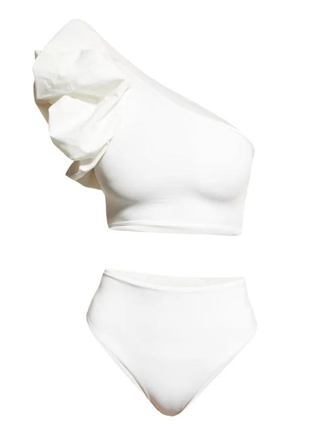 Solid Color Fashion Asymmetric Split Swimsuit