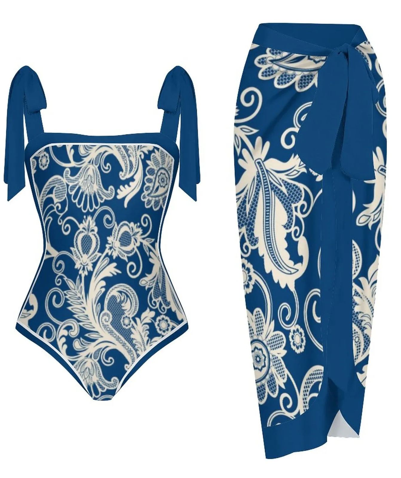 Fashion Printed One Piece Swimsuit And Cover Up 2305104538