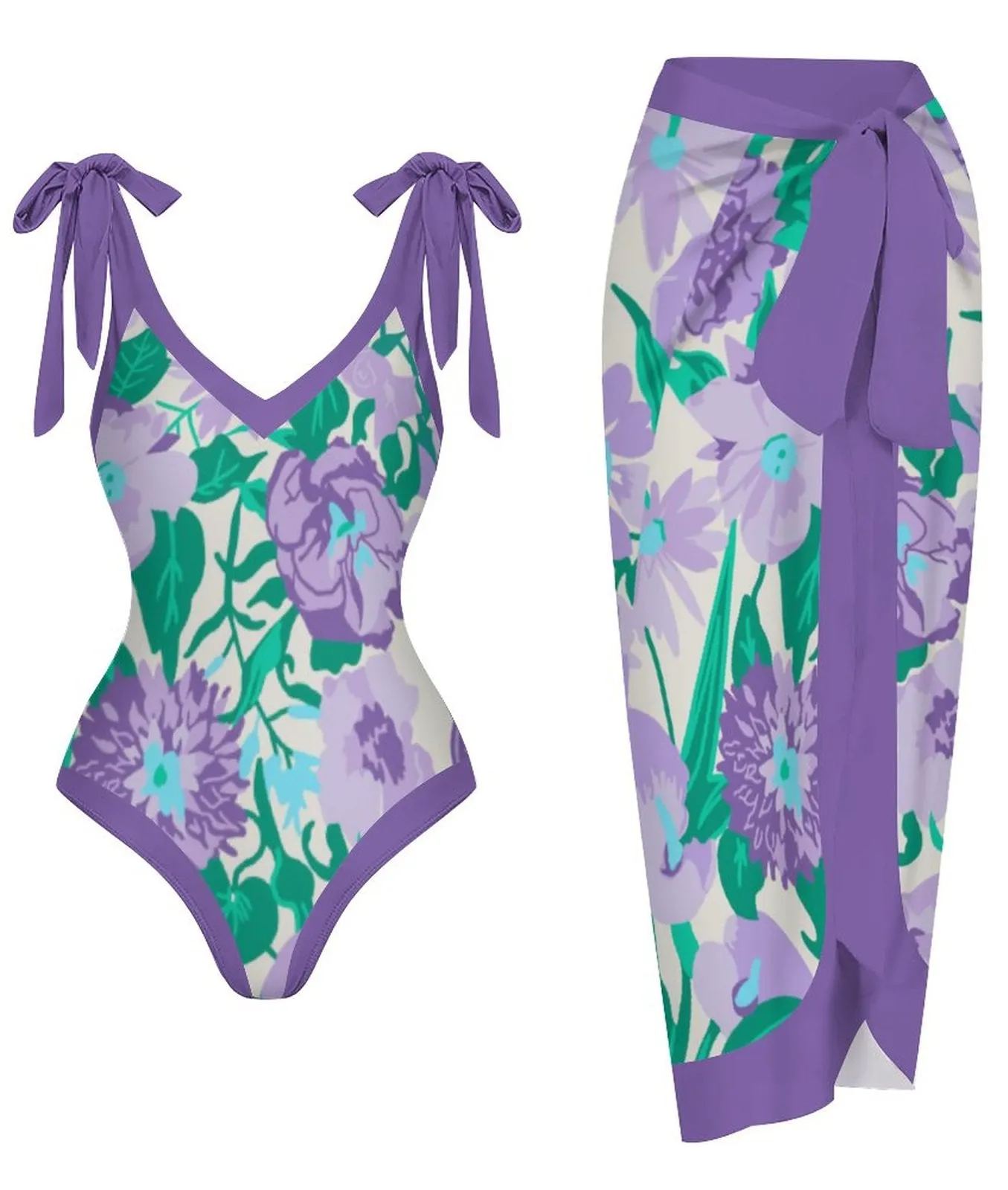 Casual Printed One-Piece Swimsuit And Cover Up 2305102466