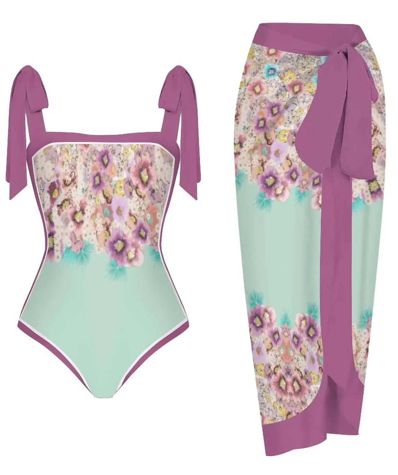 Fashion Printed One Piece Swimsuit And Cover Up 2305105568