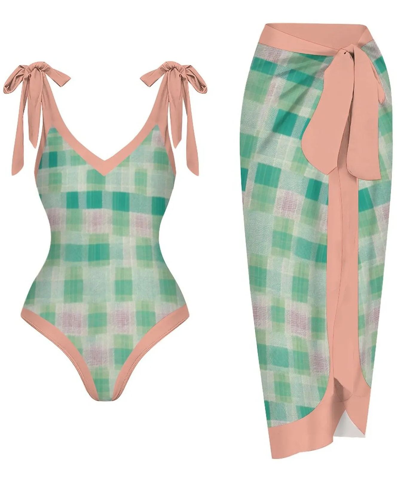 Casual Printed One-Piece Swimsuit And Cover Up 2305102680