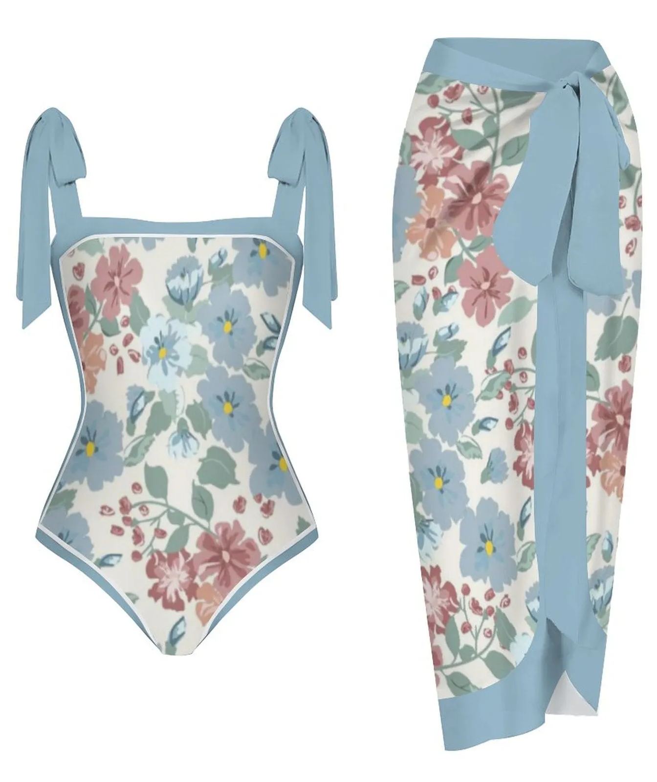 Fashion Printed One Piece Swimsuit And Cover Up 2305104414