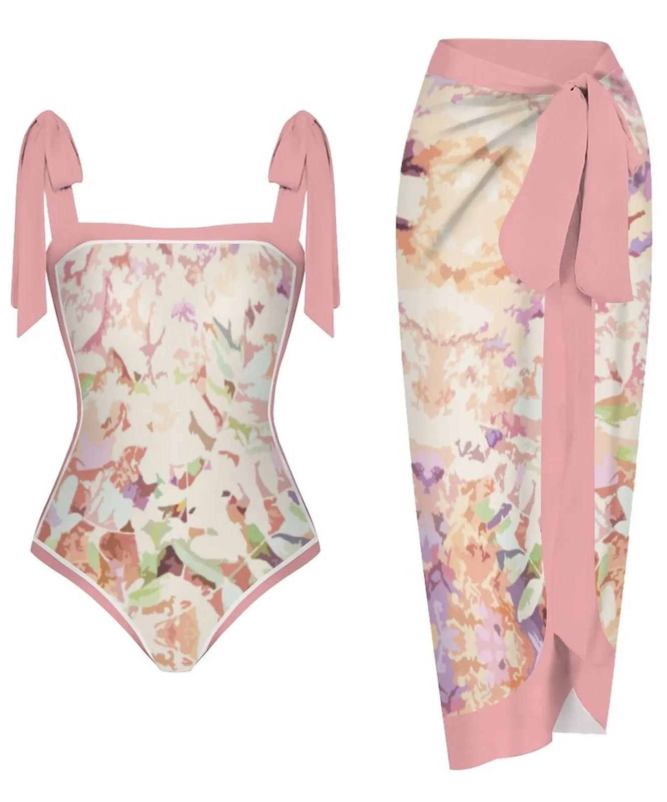 Fashion Printed One Piece Swimsuit And Cover Up 2305104419