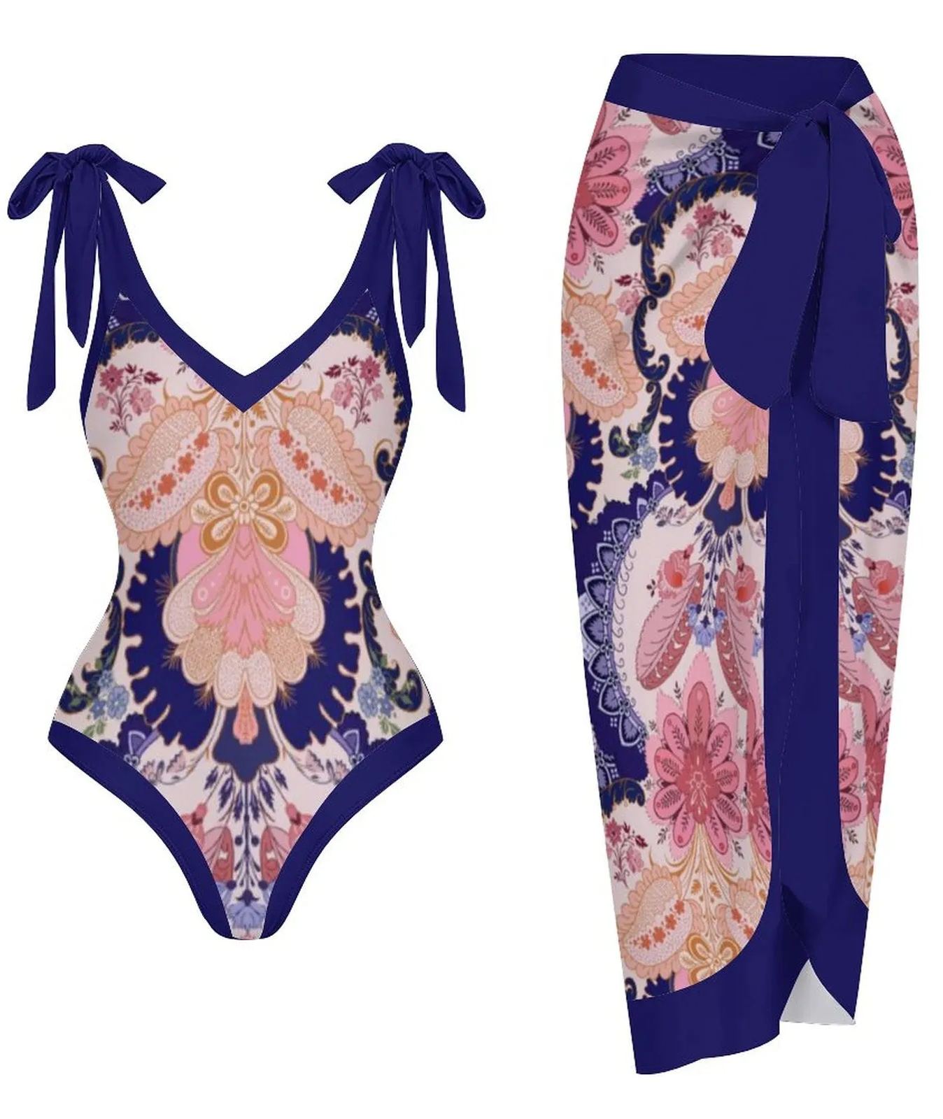 Casual Printed One Piece Swimsuit And Cover Up 2305105405