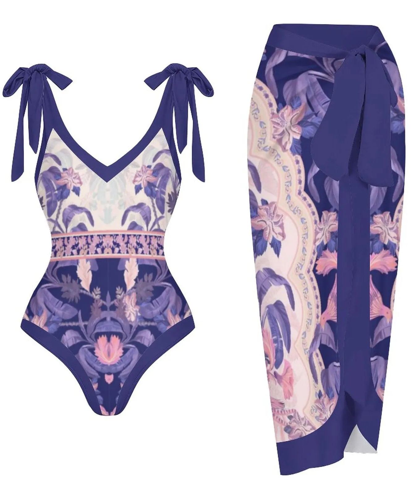 Casual Printed One Piece Swimsuit And Cover Up 2305105541