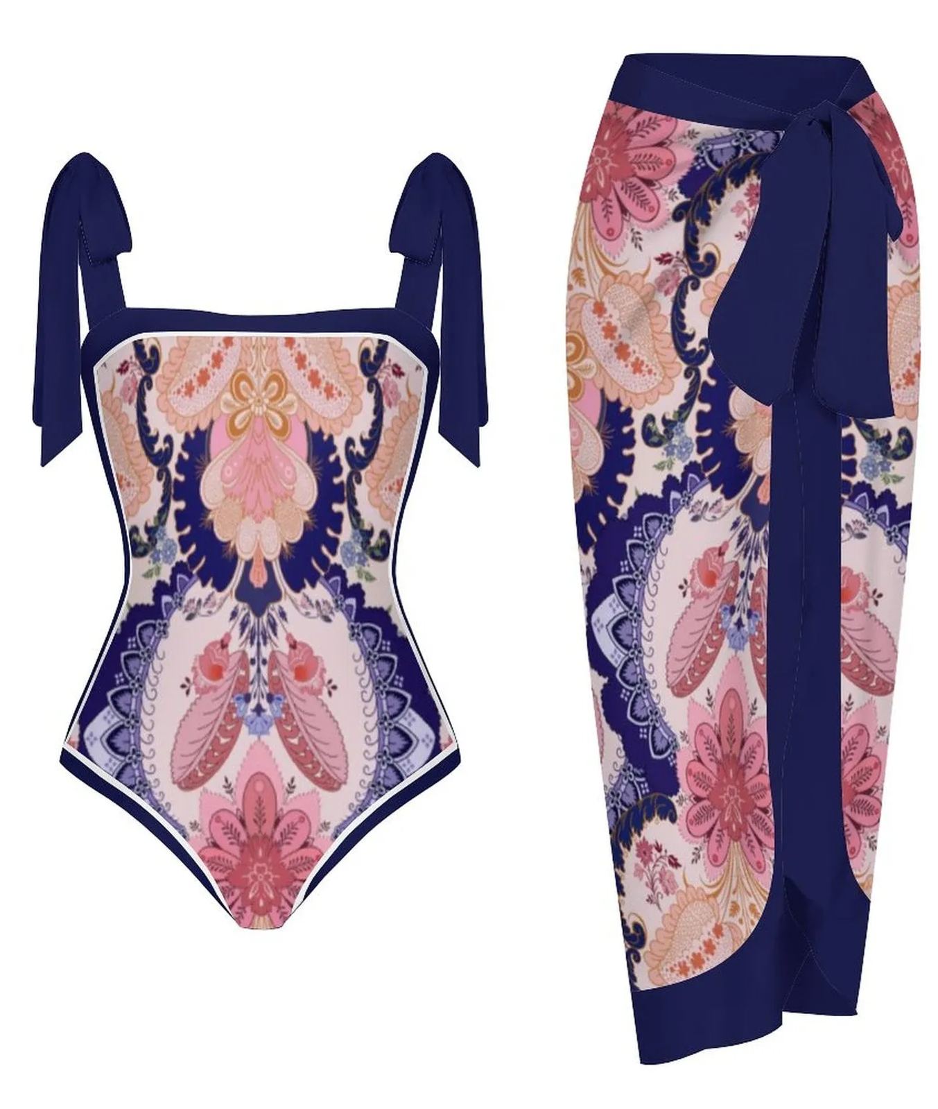 Fashion Printed One Piece Swimsuit And Cover Up 2305105406