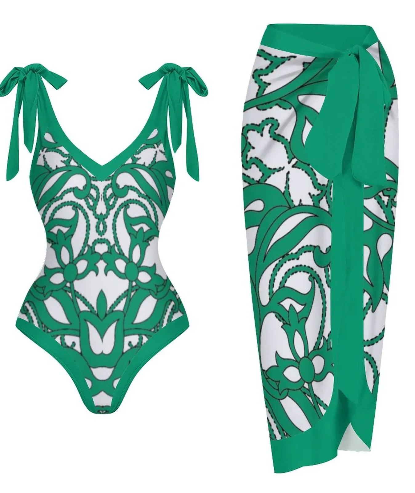 Casual Printed One-Piece Swimsuit And Cover Up 2305104273