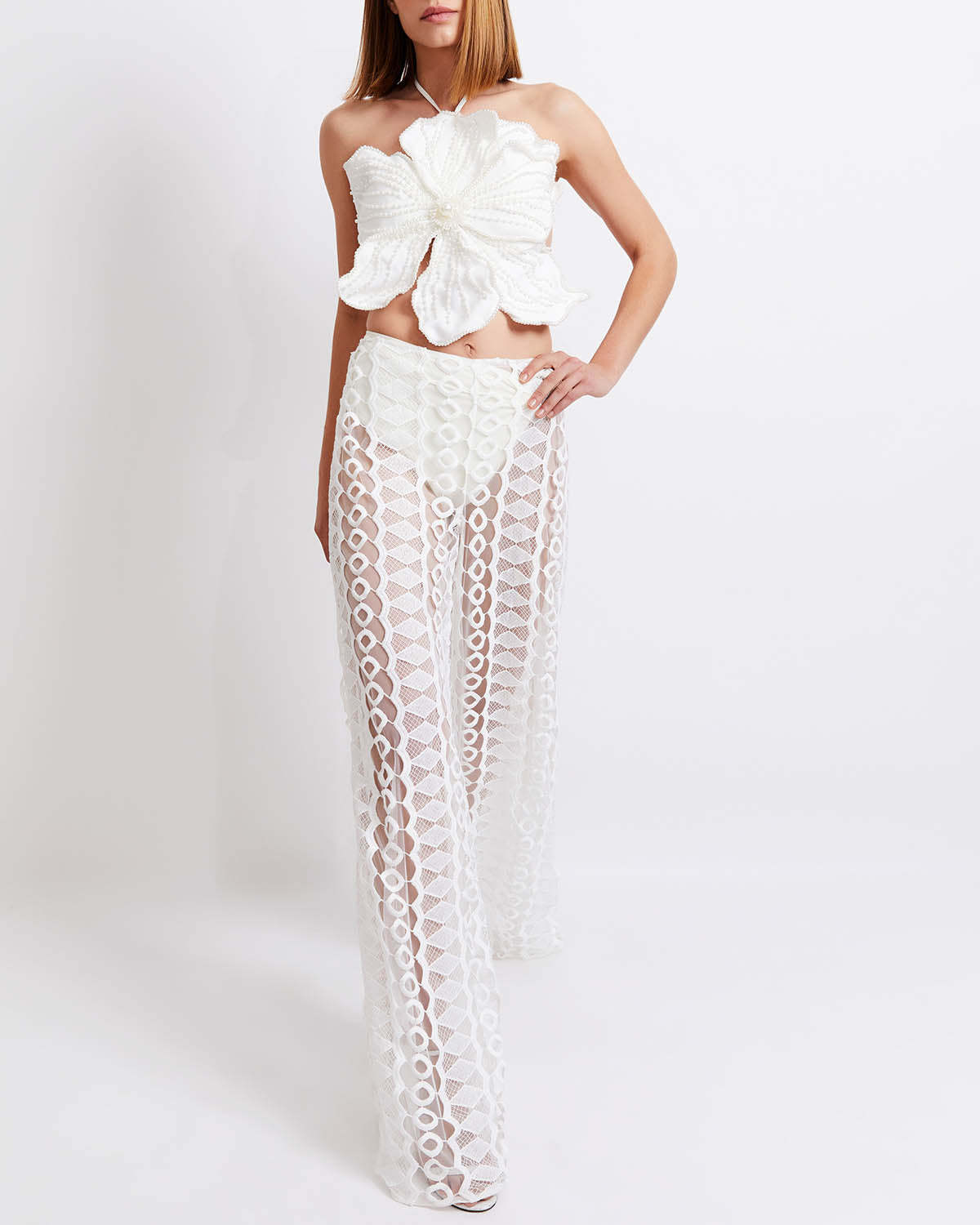 Beaded 3D Floral Swimsuit and Pants