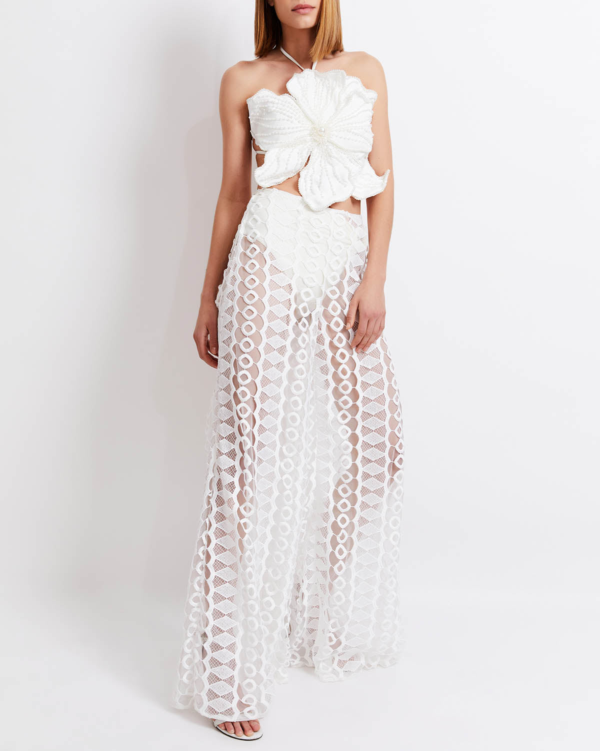 Beaded 3D Floral Swimsuit and Pants