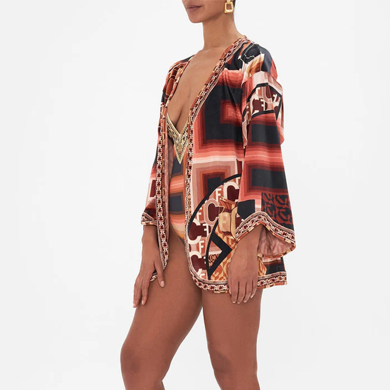 Printed One Piece Swimsuit  and Cover-up