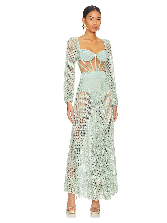 Natural Cutout Stretch-jersey And Crochet-knit Maxi swimsuit