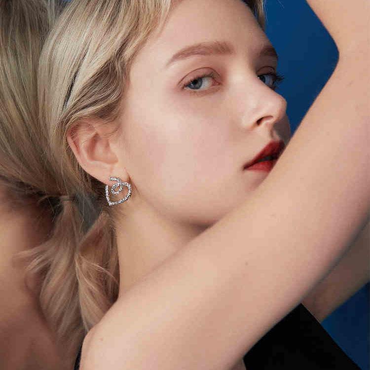 Bamoer Open Heart Silver Earrings