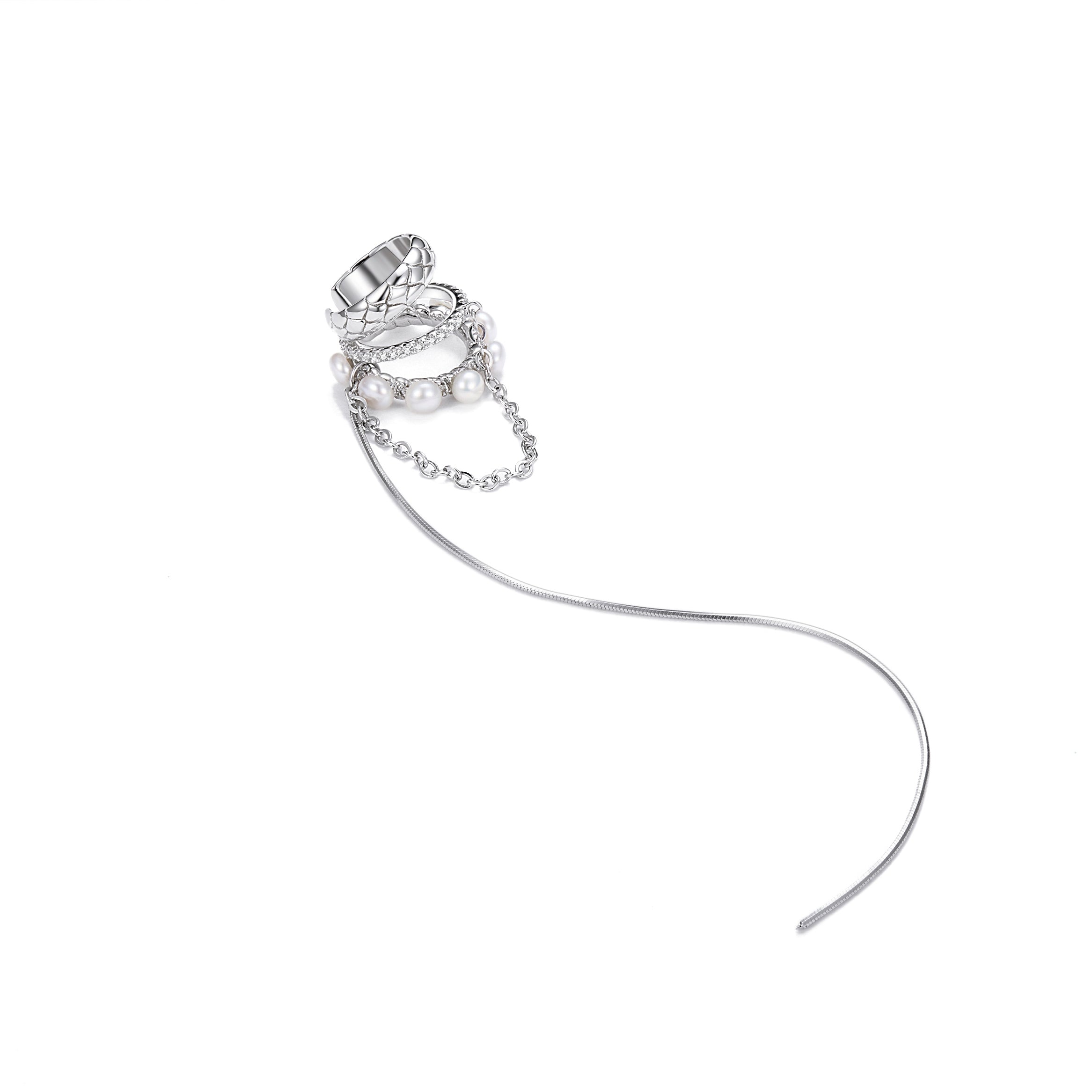 Bamoer Dangle Ear Cuff with Chain Silver