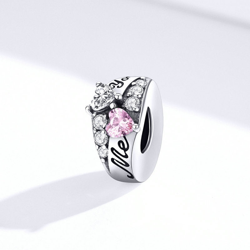 Pink Heart Caved Letter Charm Beads