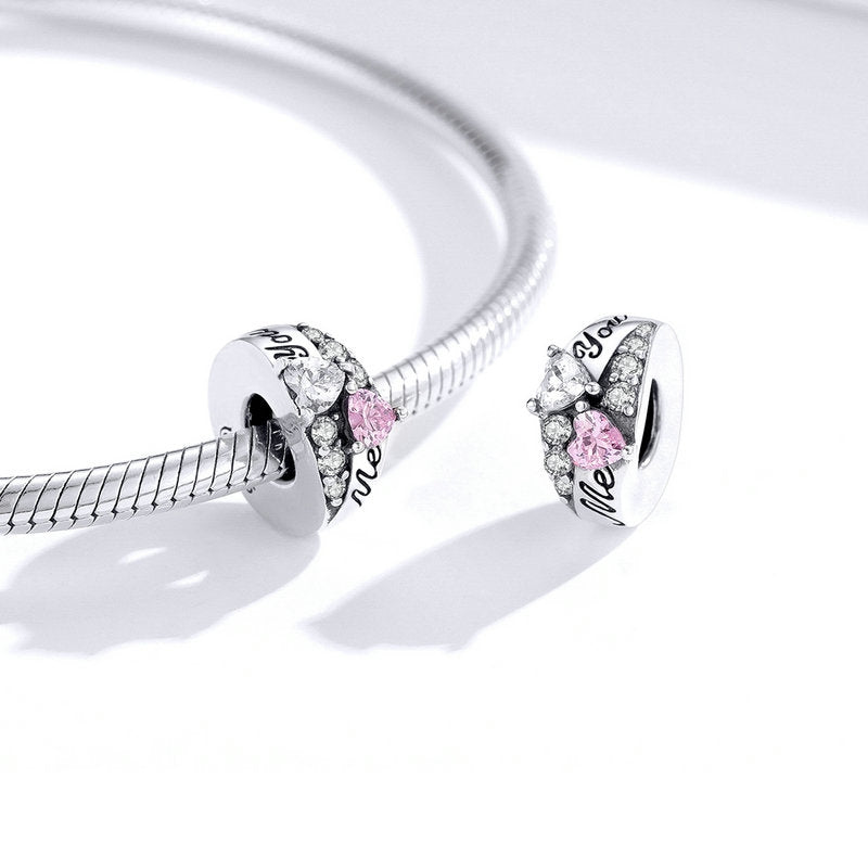 Pink Heart Caved Letter Charm Beads