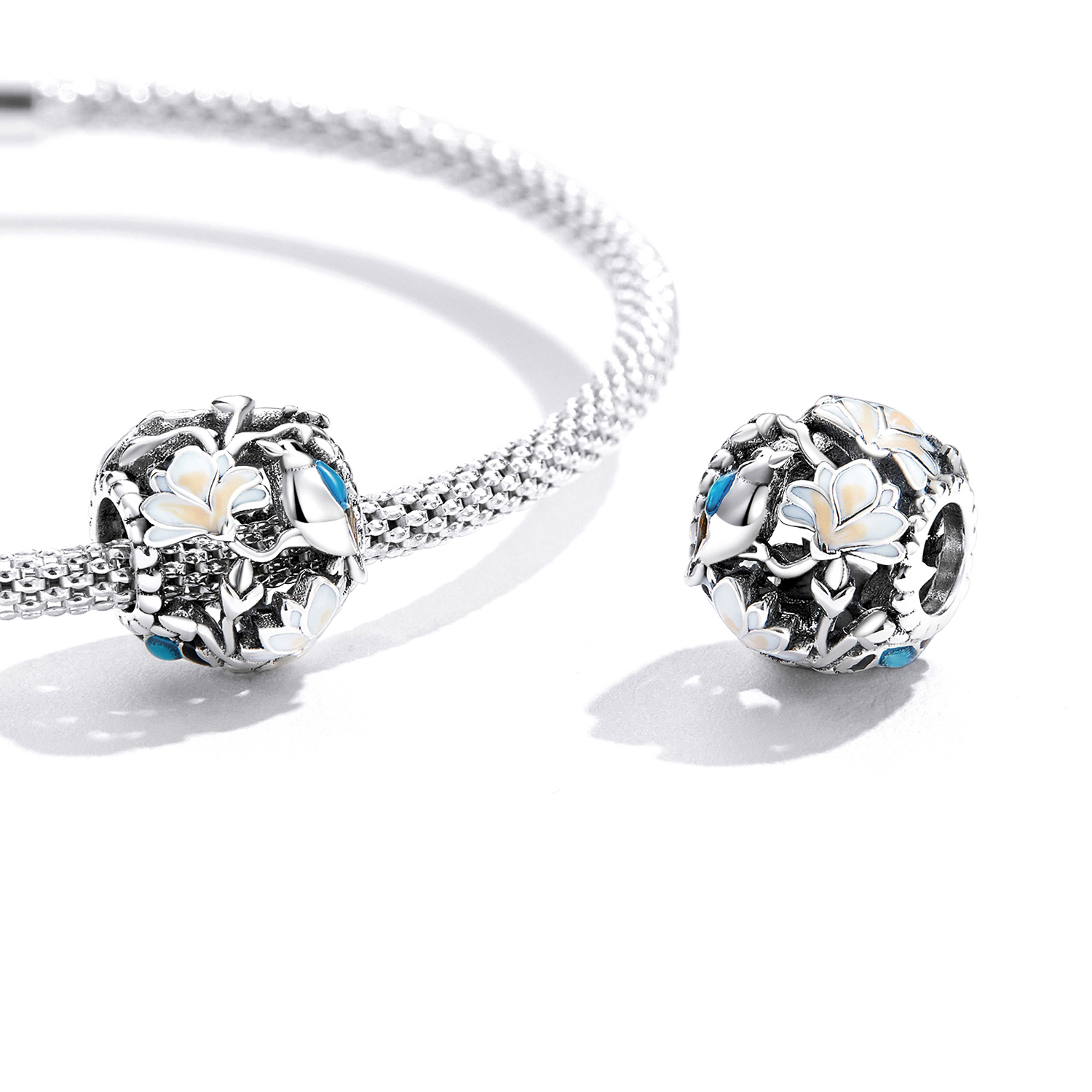 Genuine 925 Sterling Silver Flower & Bird Charms Grain Rain Pendant | Bamoer