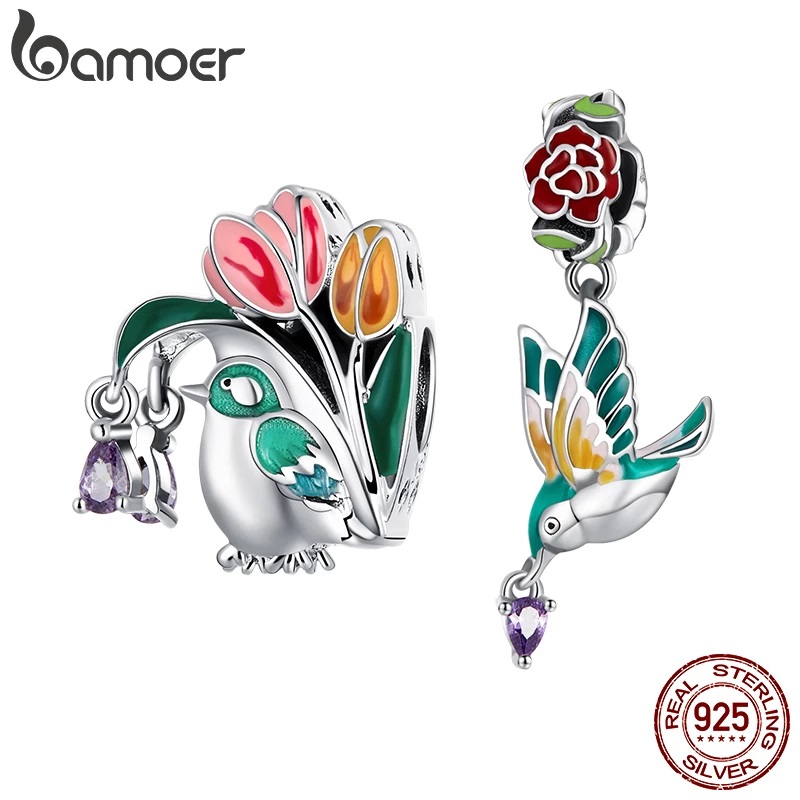 Genuine 925 Sterling Silver Flower & Bird Charms Grain Rain Pendant | Bamoer