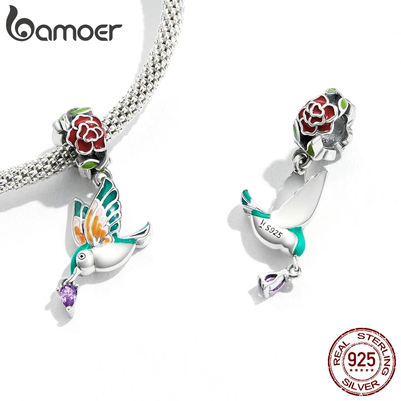 Genuine 925 Sterling Silver Flower & Bird Charms Grain Rain Pendant | Bamoer