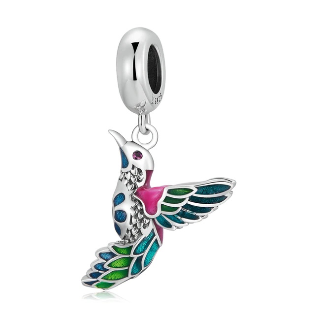 Bamoer | Genuine 925 Sterling Silver Flower & Bird Charms Grain Rain Pendant fit Women Snake Bracelet & Bangle Spring Jewelry Gift