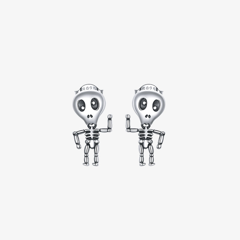 Silver Skeleton Earrings Halloween Stud Earrings For Girls