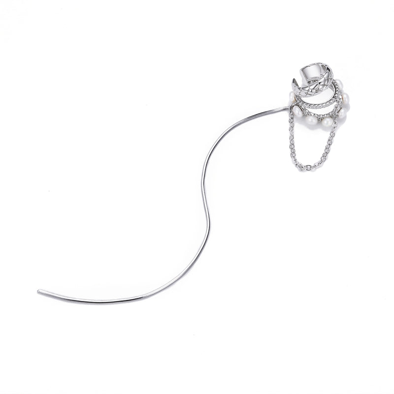 Bamoer Dangle Ear Cuff with Chain Silver