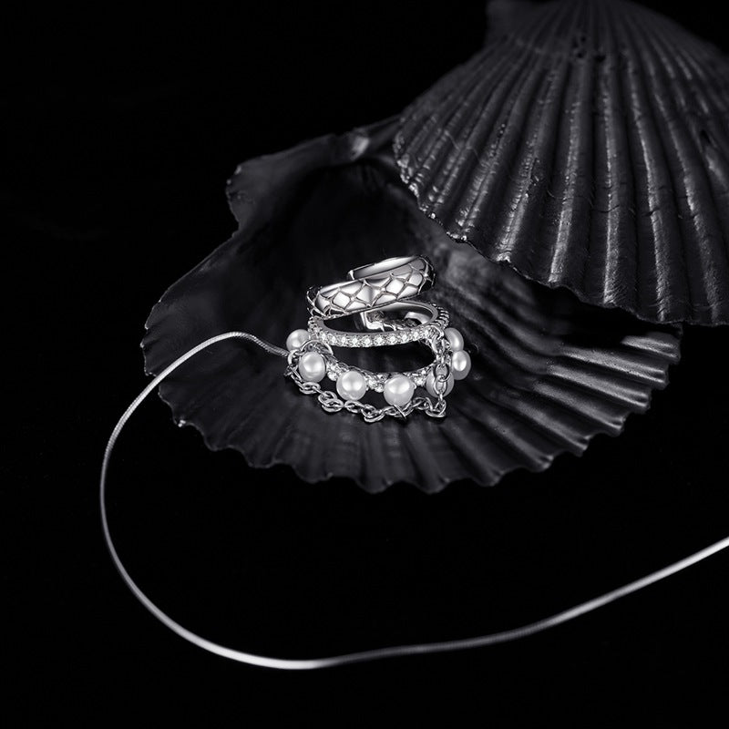 Bamoer Dangle Ear Cuff with Chain Silver