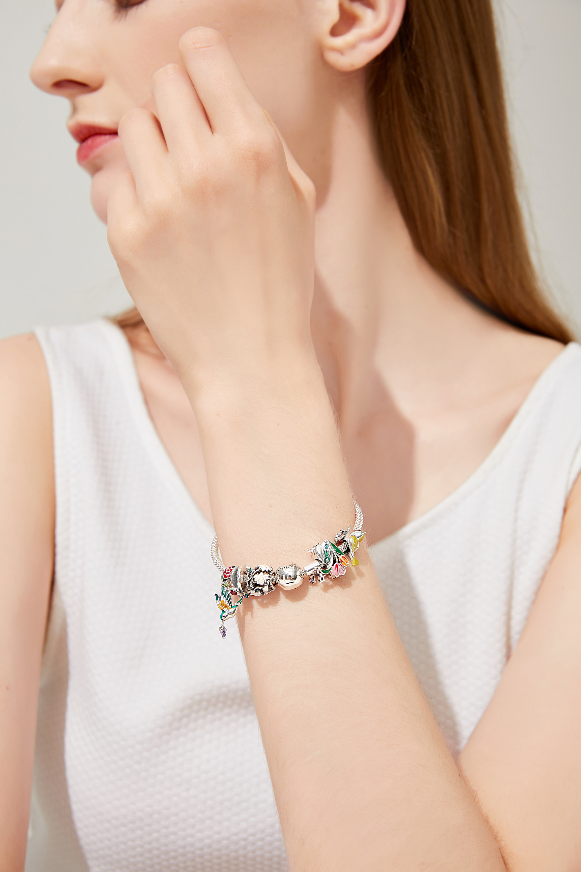 Genuine 925 Sterling Silver Flower & Bird Charms Grain Rain Pendant | Bamoer