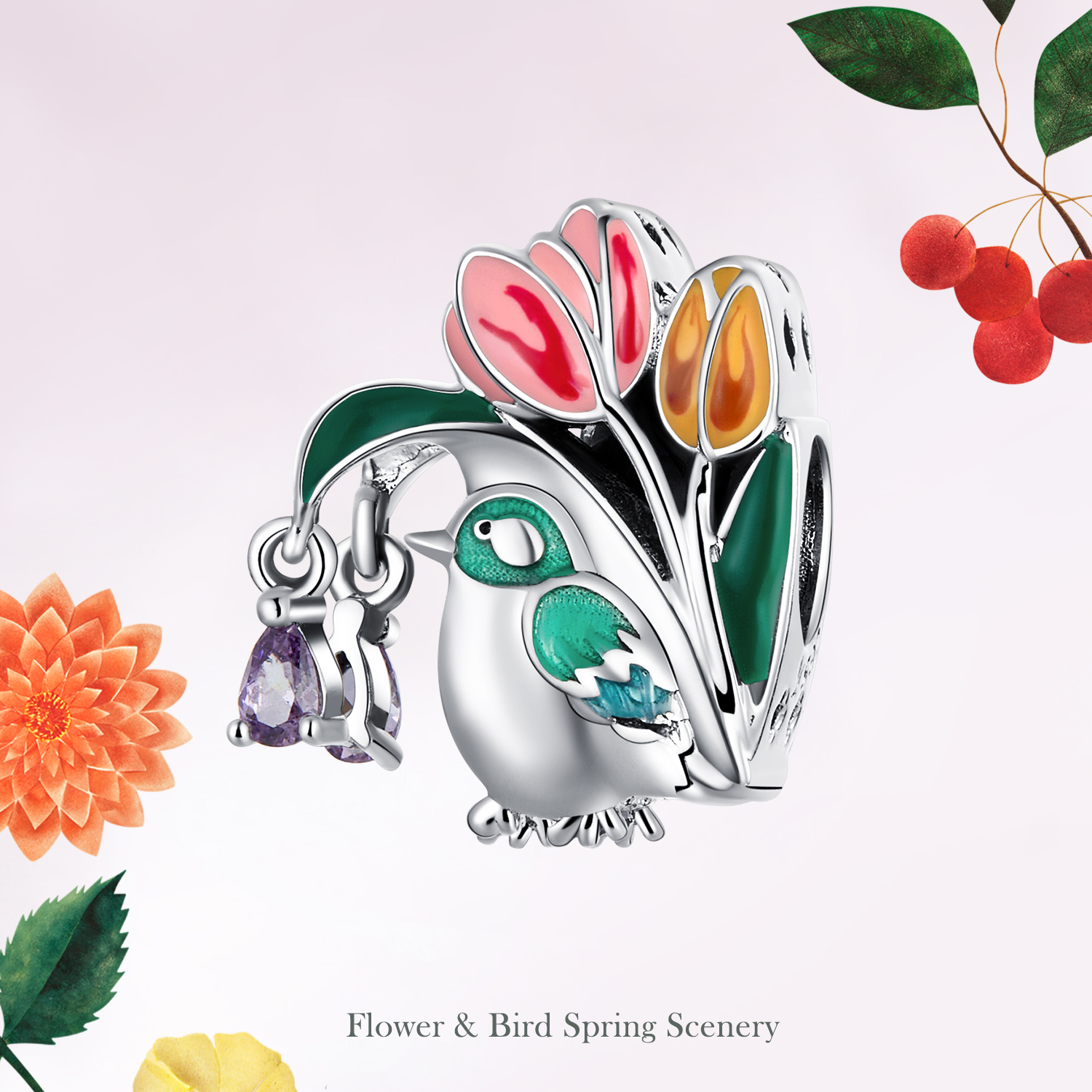 Flowers & Bird Charm-The Rains | Bamoer