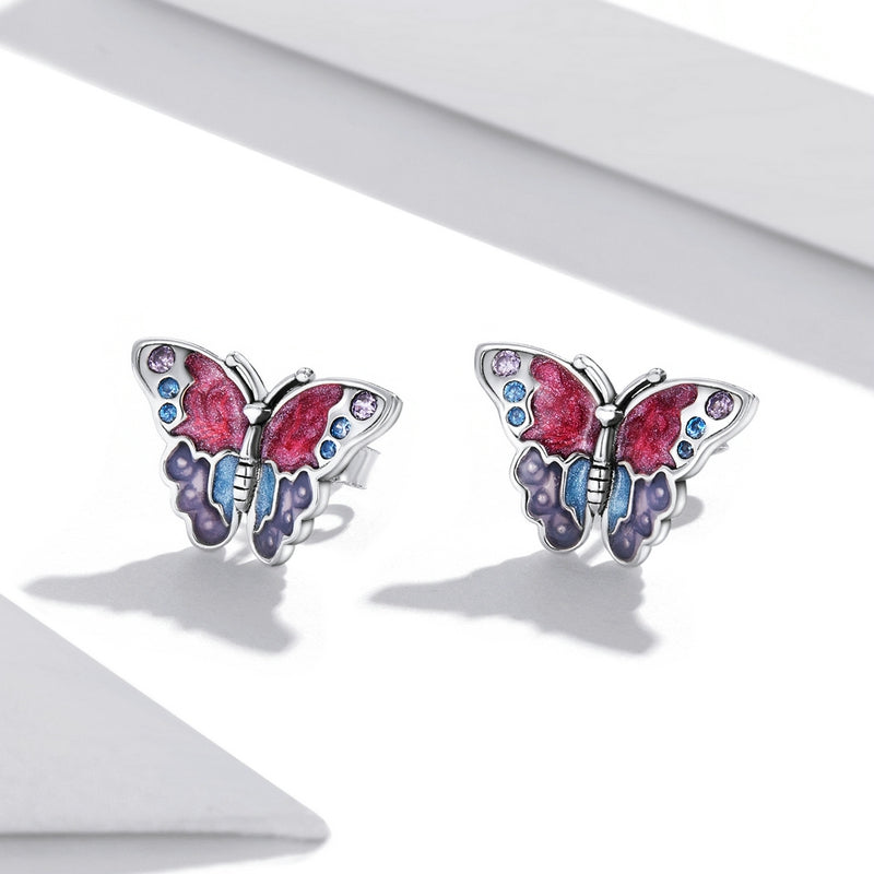 Vintage Butterfly Stud Earrings for Women Silver Hypoallergenic