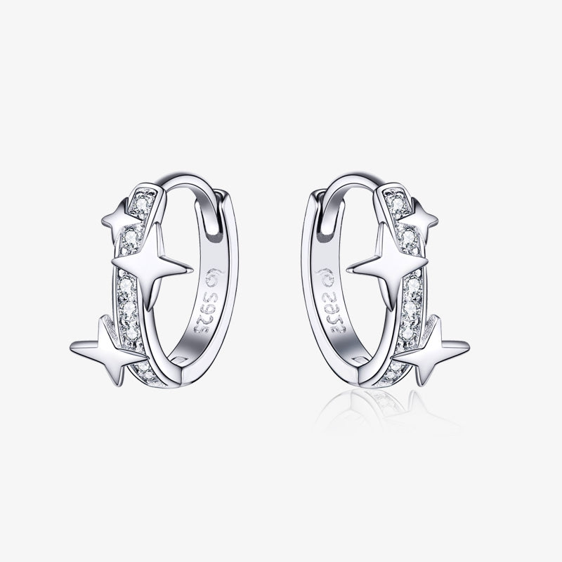 Bamoer Silver Stars Earrings Hoops