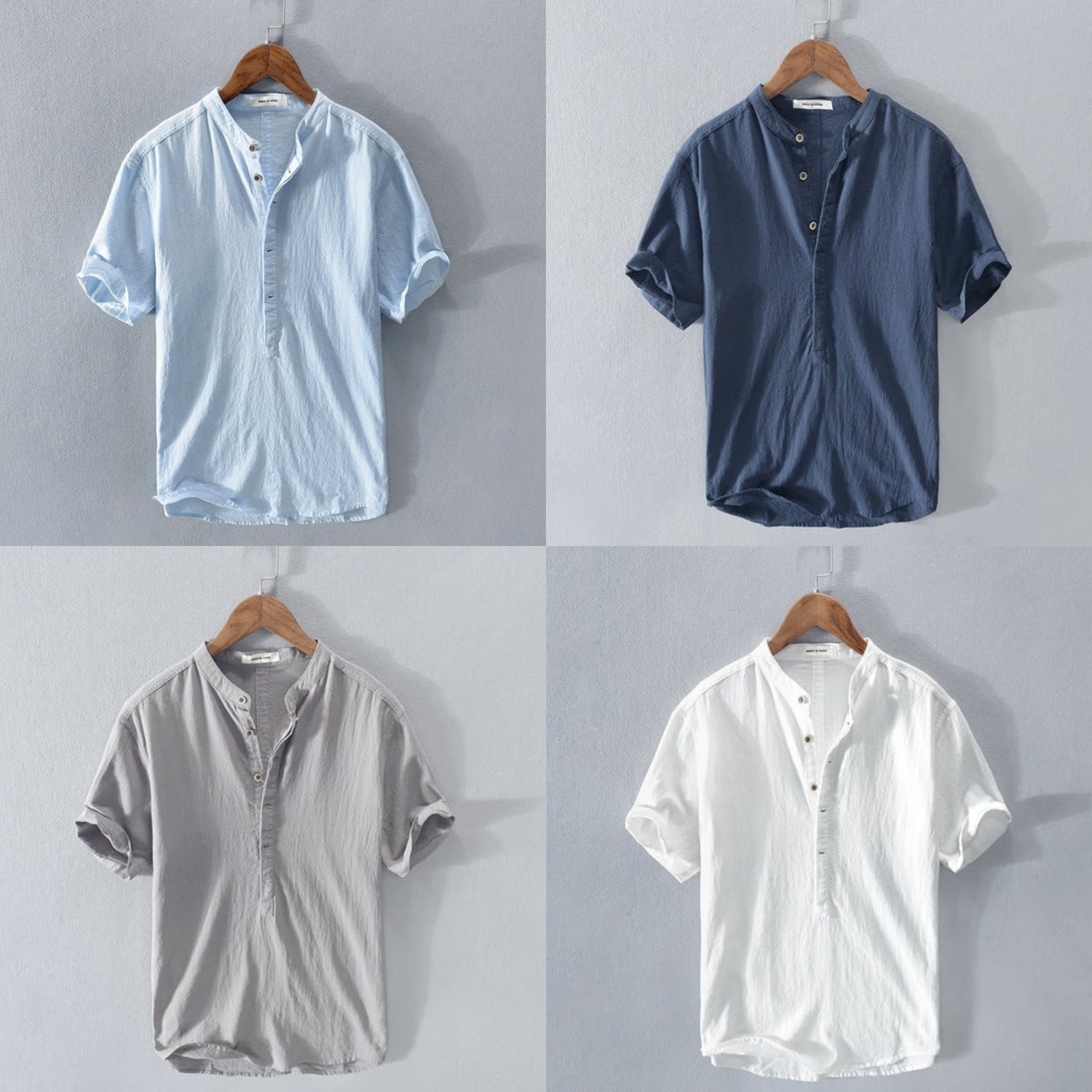 Cotton Linen Half Button Collar Shirt (Buy 2 Free Shipping)