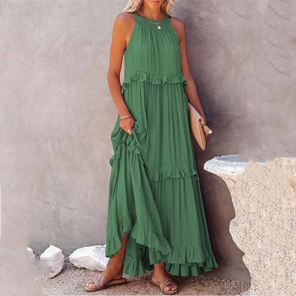 👗Fits all sizes-Ruffle Trim Shirred Tie Back Maxi Dress 💥Hot Sale 49% OFF