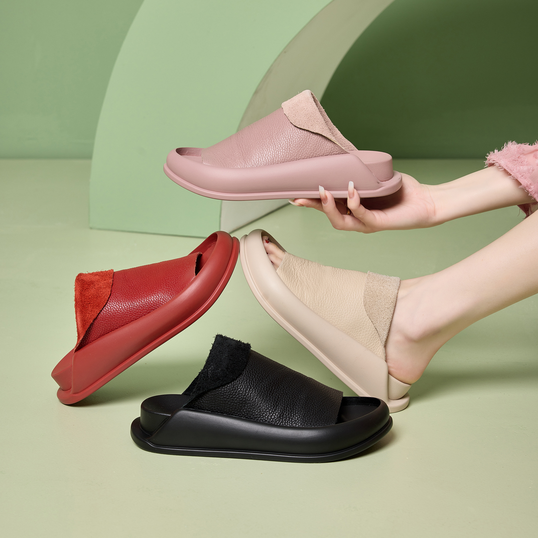 Women's Italian Leather Platform Slippers