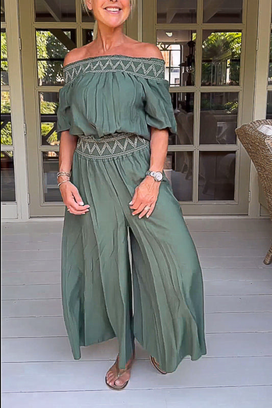 Gincci™🏖️2023 Bohemian Off-Shoulder Short-Sleeved Straight-Leg Jumpsuit