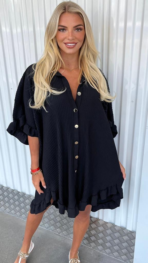 Pleated Button Dress