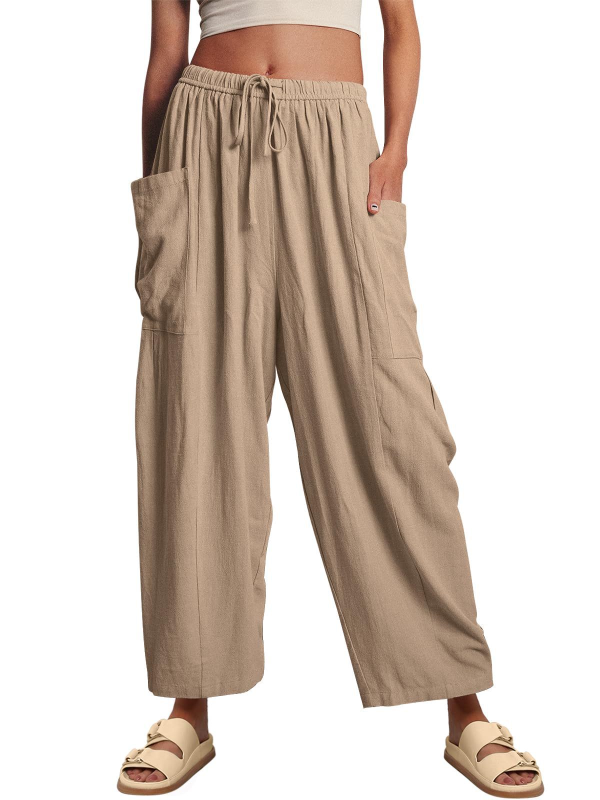 Women's Elastic Waist Pleated High Wide Leg Pants, Casual Loose Trousers, Beach Pants, Whole body, Wide Leg Pant, Gift for Her