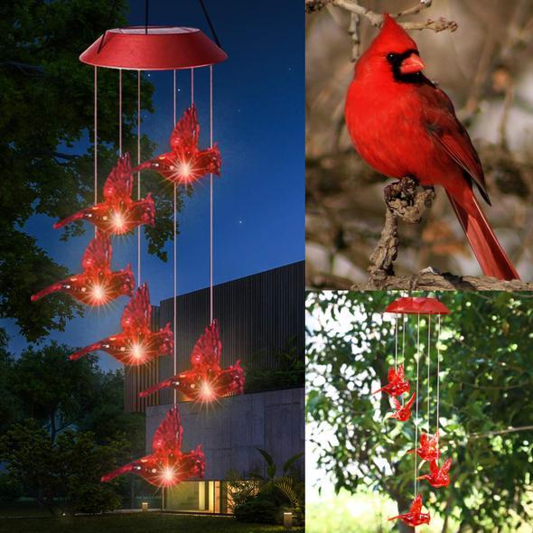 Solar Cardinal Red Bird Wind Chime