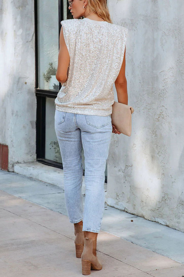 Always Sparkle Sequin Padded Shoulder Top