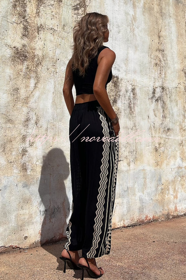 Got It Good Ethnic Print Elastic Waist Pocketed Pants