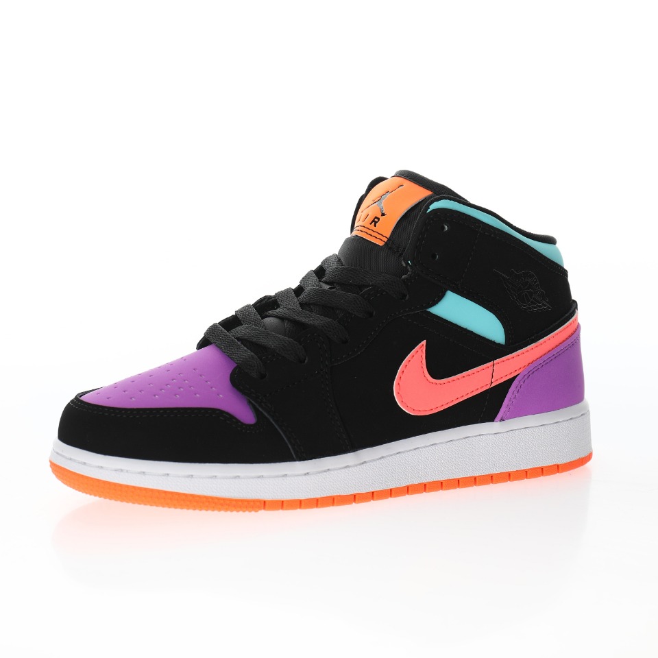 Air Jordan 1 Mid SE GS "Black Orange Purple Multi-Color"