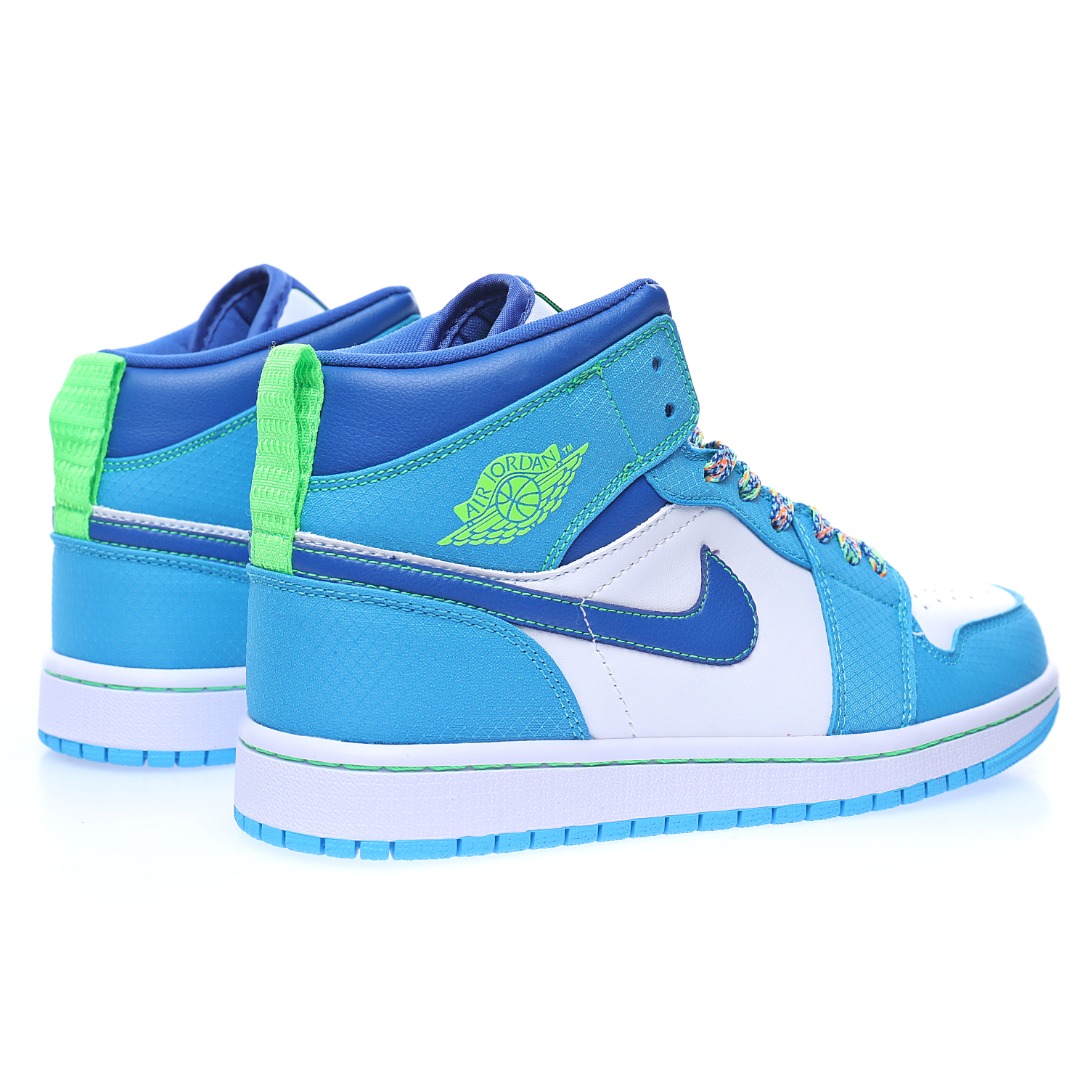 Nike Wmns Air Jordan 1 Mid GS"White Blue Neon Green"