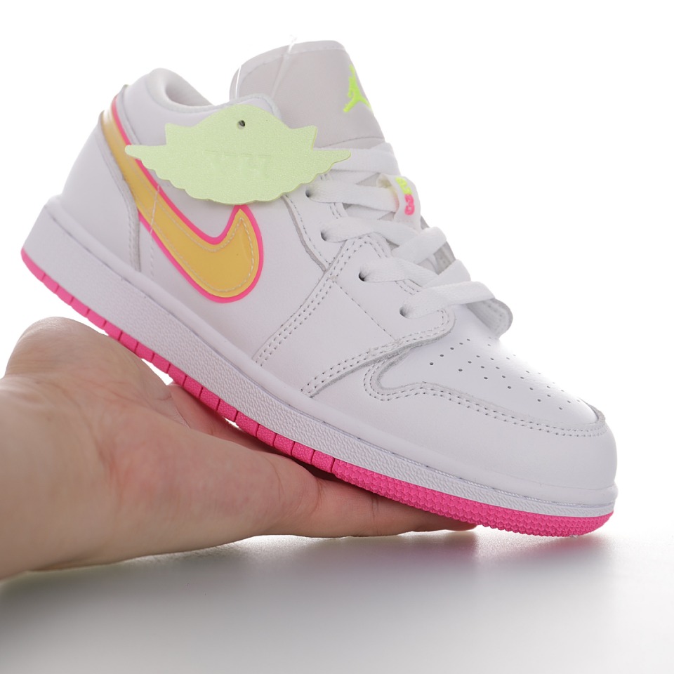 Nike Air Jordan 1 Retro Low GS"White Pink Yellow Volt"